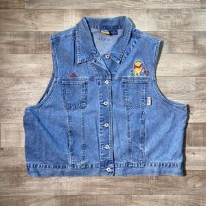 Vintage Women’s 4X Disney Winnie The Pooh Denim Vest Embroidered Button Up